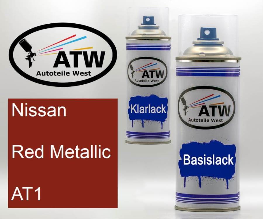 Nissan, Red Metallic, AT1: 400ml Sprühdose + 400ml Klarlack - Set, von ATW Autoteile West.